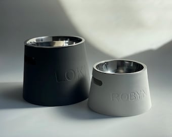 Personalized Elevated Dog Bowl Holder: Healthy Back, Custom Name, 330 and 900ml Metal Bowl