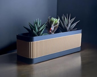Small Rectangular Plant Pot | Modern Wood & Black Planter with Drip tray