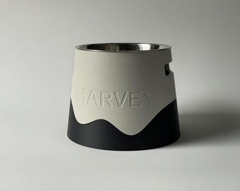 Personalized Elevated Dog Bowl Holder: Healthy Back, Custom Name, 330 and 900ml Metal Bowl