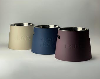Personalized Elevated Dog Bowl Holder: Healthy Back, Custom Name, 330 and 900ml Metal Bowl