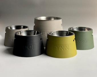 Personalized Elevated Dog Bowl Holder: Healthy Back, Custom Name, 330 and 900ml Metal Bowl