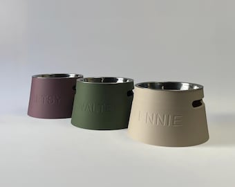 Personalized Elevated Dog Bowl Holder: Healthy Back, Custom Name, 330 and 900ml Metal Bowl