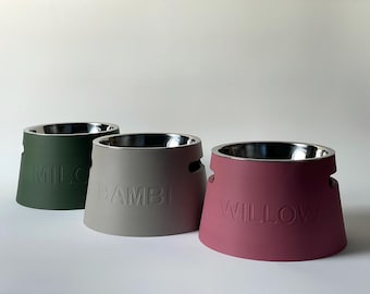Personalized Raised Dog Bowl Holder: Healthy Back, Custom Name, 330 and 900ml Metal Bowl