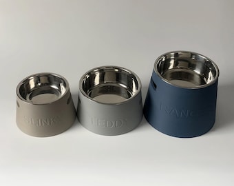 Personalized Elevated Dog Bowl Holder: Healthy Back, Custom Name, 330 and 900ml Metal Bowl
