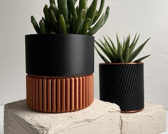 Indoor Planter | Patterned Pot | Black and Copper | House Plants
