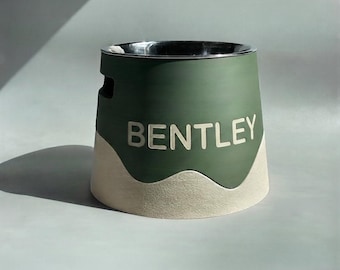 Textured Personalized Elevated Dog Bowl Holder: Healthy Back, Contrast Custom Name, 330/900ml Bowl