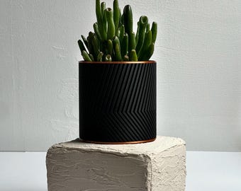 Indoor Planter | Patterned Pot | Black and Copper | House Plants