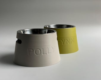 Personalized Elevated Dog Bowl Holder: Healthy Back, Custom Name, 330 and 900ml Metal Bowl
