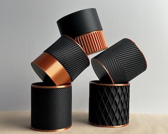 Black Indoor Planter | Patterned Pot | Black and Copper | House Plants