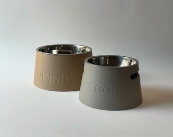 Personalized Elevated Dog Bowl Holder: Healthy Back, Custom Name, 330 and 900ml Metal Bowl