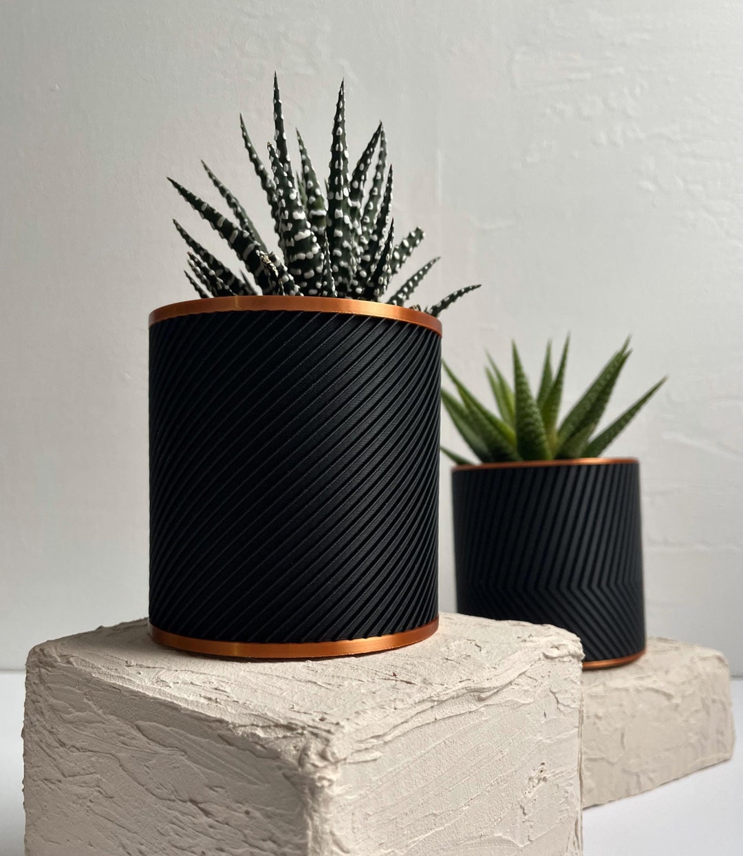 Designer Ribbed Pots Indoor Planter | Ribbed Pot | Black and Copper | House Plants - Etsy