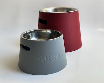 Personalized Elevated Dog Bowl Holder: Healthy Back, Custom Name, 330 and 900ml Metal Bowl