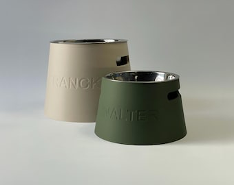Personalized Elevated Dog Bowl Holder: Healthy Back, Custom Name, 330 and 900ml Metal Bowl