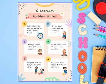 Golden Classroom Rules Poster, Class Expectations Decor (PDF)