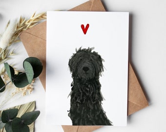 Black Doodle Card, Black Labradoodle Dog Valentine, Black Doodle Greeting card, Anniversary Card, Pet Loss Gift, Valentines day