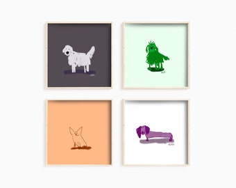 Simple Pet Portrait, Fun Dog Art, Modern Pet Art, Custom Pet Portrait, Personalized Dog Lover Gift, Gift for Dog Mom, Trendy Custom Cat Art