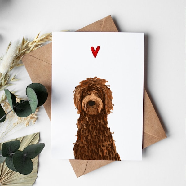 Brown Doodle Dog Card, Chocolate Doodle Valentine, Brown Doodle Greeting card, Anniversary Card, Pet Loss Gift, Valentines day