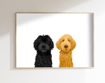 Grafika ścienna z psem Doodle, wydruk artystyczny z labradoodle, portret zwierzaka Goldendoodle