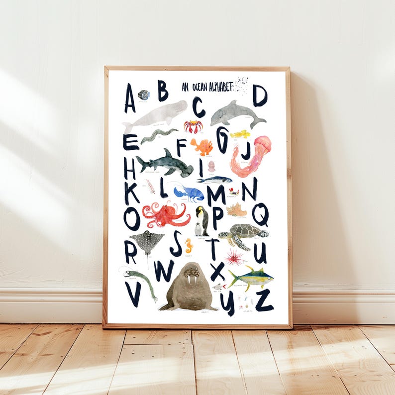 Sea Animals ABC Poster, Ocean Animals ABC Print, Nursery Print, Animal ...