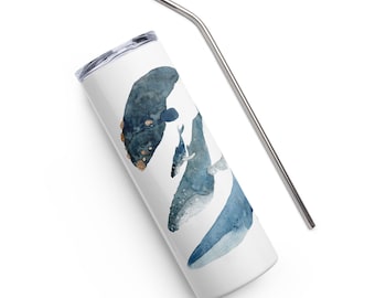 Whales Travel Thermal Tumbler, Scuba Diver Coffee Mug, Whales of the world Water Bottle, Ocean Lover Gift, Whale Lover Gift, Fun Whale Mug,