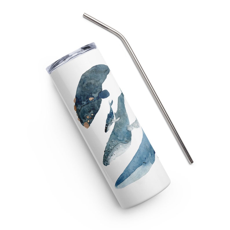 Whales Travel Thermal Tumbler, Scuba Diver Coffee Mug, Whales of the world Water Bottle, Ocean Lover Gift, Whale Lover Gift, Fun Whale Mug, image 1