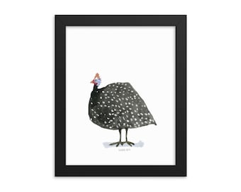 Guinea Hen Art Print, Bird Wall Art for Bird Lovers, Chicken Farmer Gift, Chicken Lover Art, Farm Decor, Guinea Hen Art,