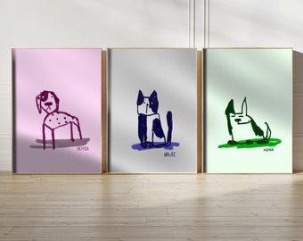 Custom Pet Portrait, Custom Pet Art Print, Unique Dog Portrait, Fun Dog Art, Simple Pet Poster, Minimalist Cat Art, Custom Dog Portrait