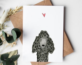 Black Poodle Card, Poodle Valentine, Anniversary Card, Engagement Card, Pet Loss Card