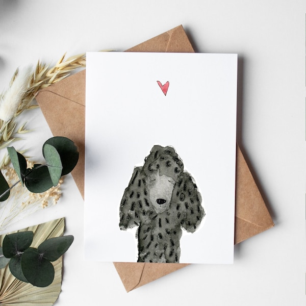 Black Poodle Card, Poodle Valentine, Anniversary Card, Engagement Card, Pet Loss Card