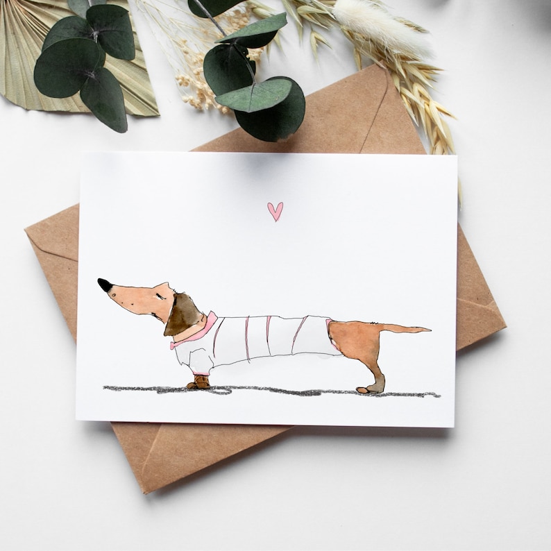 Dachshund Greeting Card, Dachshund Valentine, Doxie Lover Card, Pet Loss Gift, Sympathy card, Doxie Valentines Day Gift, Weiner Dog Card, image 1