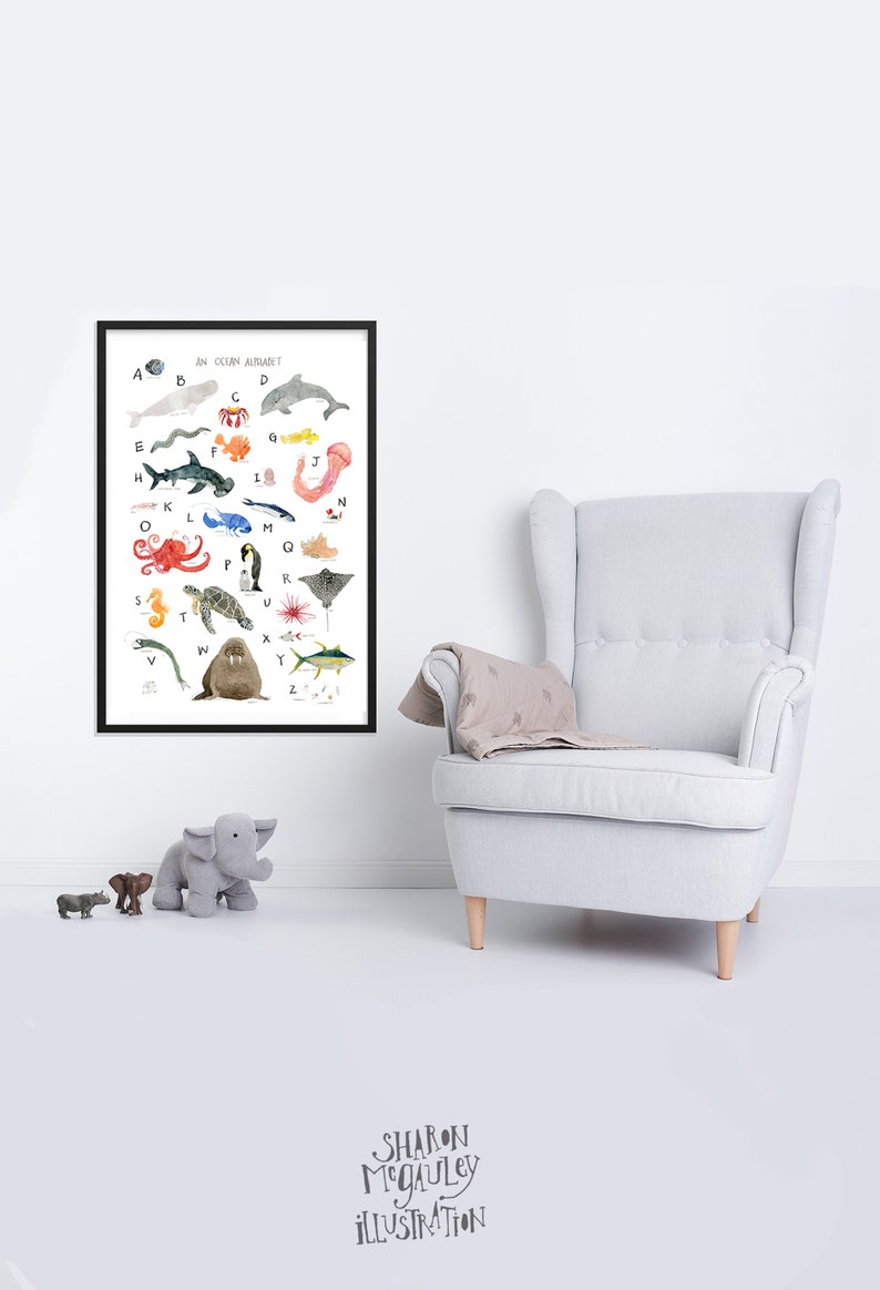 Ocean Animal Alphabet Art Print Marine Biology ABC Poster for - Etsy