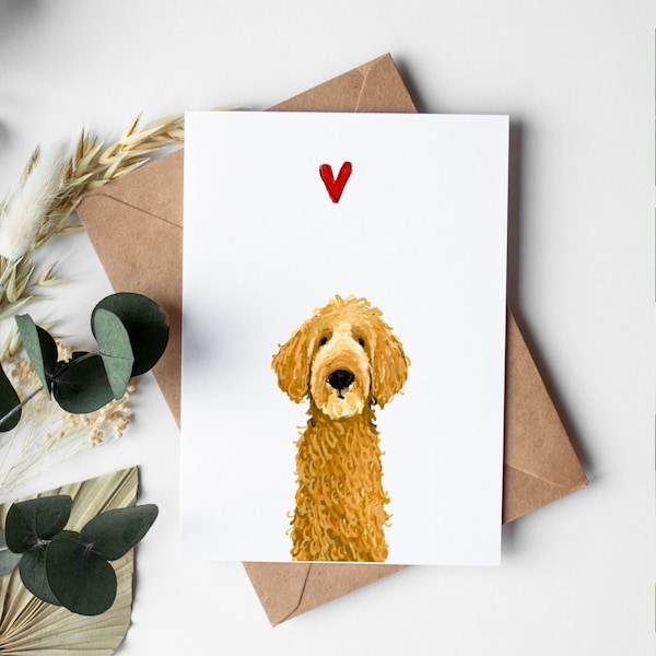 Doodle hond wenskaart, Labradoodle Card, Valentijn, Goldendoodle, verjaardagskaart, Valentijnsdag, huisdier verlies cadeau, Moederdag