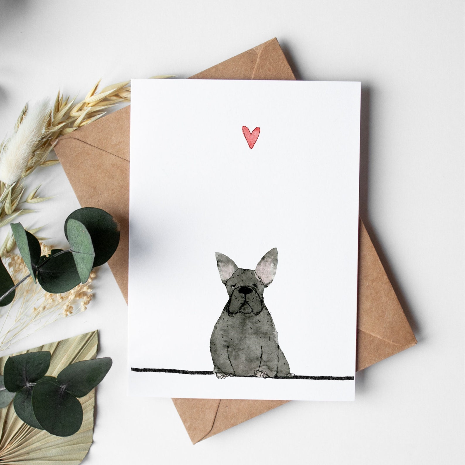 French Bulldog Card, Black Frenchie Valentine, French Bulldog Greeting ...