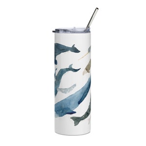 Whales Travel Thermal Tumbler, Scuba Diver Coffee Mug, Whales of the world Water Bottle, Ocean Lover Gift, Whale Lover Gift, Fun Whale Mug, image 2