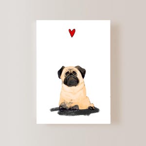 Cyfrowa kartka z pozdrowieniami dla psa Pug, Walentynkowy mops, Karta z mopsem, Karta rocznicowa dla miłośnika mopsów, Karta z podziękowaniami, Karta kondolencyjna dla psa Pug, Prezent dla mamy mopsa
