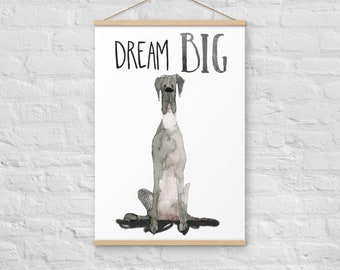 Great Dane Dog Art Print, Dream Big Great Dane Pet Portrait Wall Art