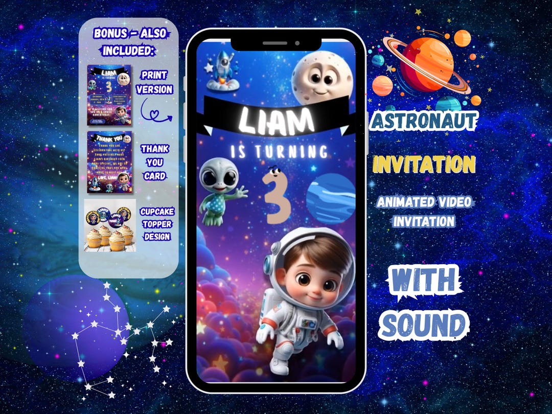 Astronaut Birthday Invitation Bundle | Animated Video Invite ...
