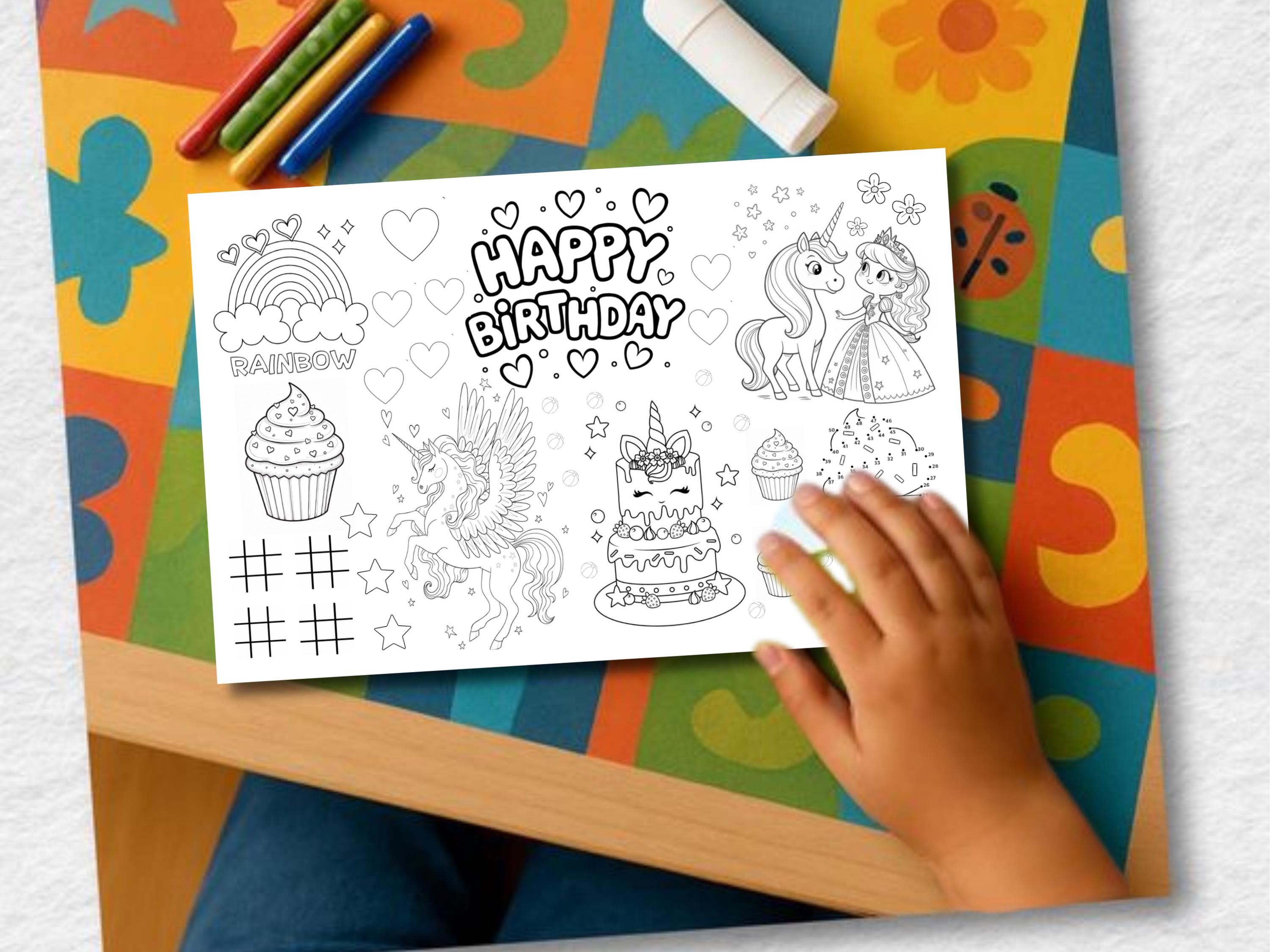 Birthday Coloring Page | Unicorn Party Game | Digital Activity for Kids ...