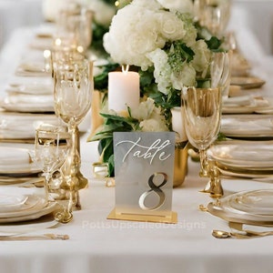 Wedding Table Numbers, Frosted Table Signs, 3D Lettering, White Acrylic Gold Mirror, Wedding Decor, Assigned Seating, Wedding Signage