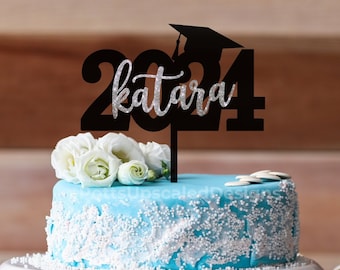 卒業ケーキトッパー、パーソナライズされたケーキトッパー、2024年卒業パーティー装飾、高校卒業生、大学卒業生、2024年卒業生、2025年ケーキトッパー