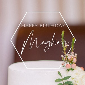 Personalized Birthday Cake Topper, Engraved Clear Acrylic, Party and Event Decor for Birthday Parties and Cake Decorators, Hexagon