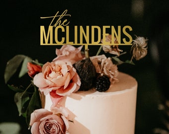 Custom Cake Topper, Wedding Cake, Personalized Name, Anniversary Cake, Gold Mirror, Mr & Mrs, Last Name