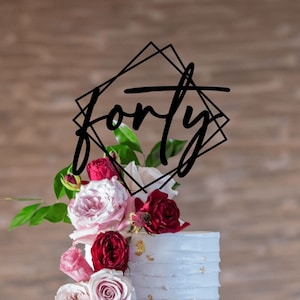 Birthday Cake Topper, Celebrating Forty, 50th Cake, Happy Birthday, 40th 60th 70th Cake, Mirrored Acrylic, Double Square Design