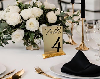 Gold Wedding Table Numbers, 3D Black Acrylic, Wedding Decor, Assigned Seating, Mirror and Glitter Wedding Signs