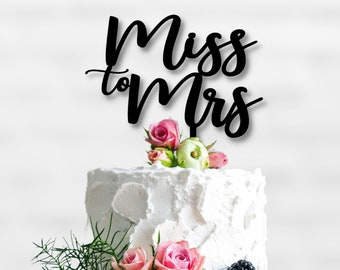 Miss to Mrs Cake Topper, Bridal Shower Decor, Gold Mirror Acrylic, Cake Charm, Cursive Words, Farmhouse , DIY Cake Decor, Dessert Table