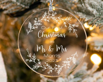 Personalized Ornament, Our First Christmas as Mr and Mrs, Wedding Gift, Custom Last Name, Christmas Ornament, Personalized Gift, Bridal Gift