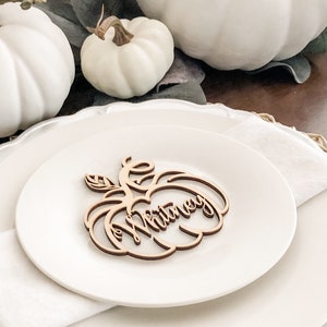 3 Thankful Pumpkins, Grateful Blessed, Thanksgiving Decor, Fall Place Cards, Plate Ornament, Farmhouse Table, Fall Wood Decoration image 9