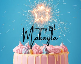 Happy 18th Birthday Cake Topper: Personalize Name and Year, Wood or Acrylic