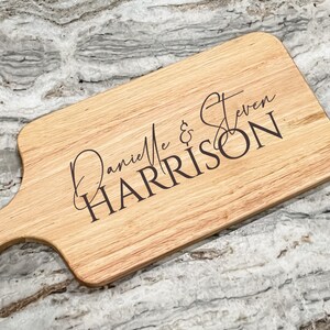 Wood Charcuterie and Cutting Board with Handle, Engraved and Personalized for Gifting at Housewarmings and Weddings image 1