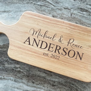 Wood Charcuterie and Cutting Board with Handle, Engraved and Personalized for Gifting at Housewarmings and Weddings image 2